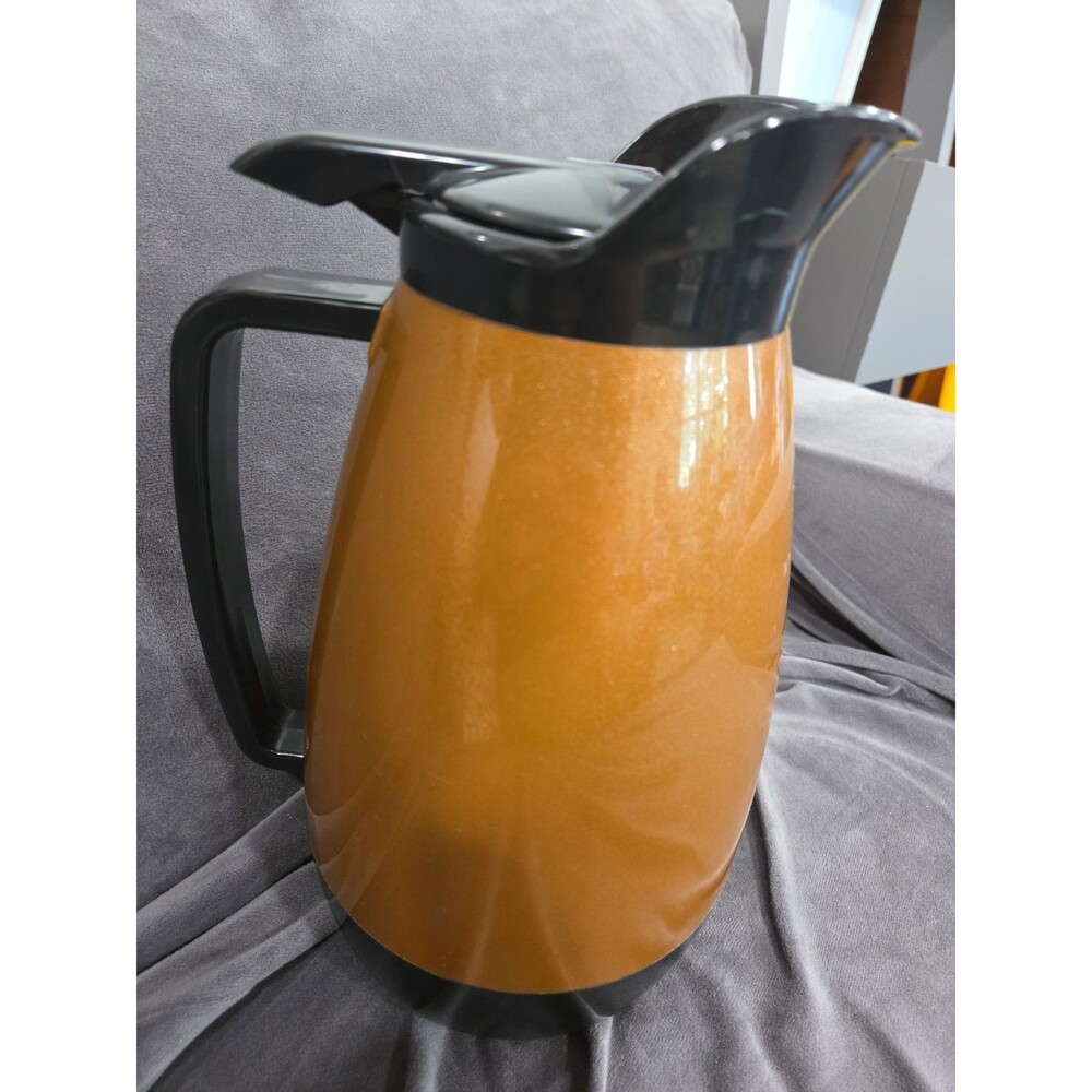 Mid Century Vintage West Bend Thermo-Serv Gold & Black Hot Cold Insulated Carafe
